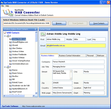 Import WAB to Outlook 2007 files with WAB File Converter software